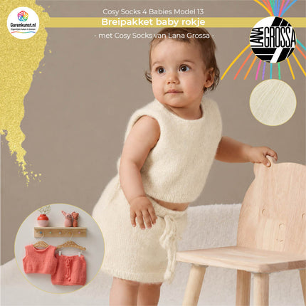 Breipakket babyrokje model 13 Cosy Socks 4 Babies van Lana Grossa in wit