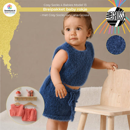 Breipakket babyrokje model 13 Cosy Socks 4 Babies van Lana Grossa in donkerblauw