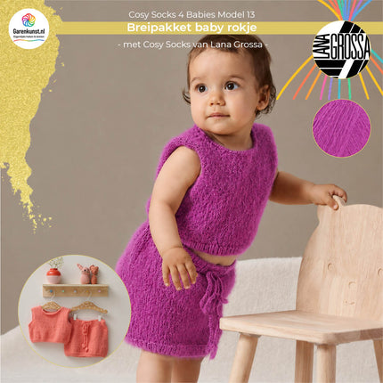 Breipakket babyrokje model 13 Cosy Socks 4 Babies van Lana Grossa in fuchsia