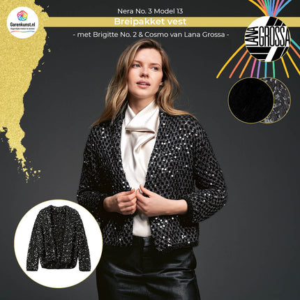 Brigitte No. 2 kleur Zwart en Cosmo kleur Donkergrijs garen voor vest Model 13 Nera No. 3