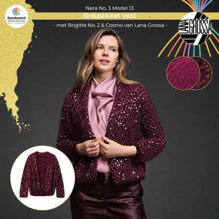 Brigitte No. 2 kleur Bordeaux en Cosmo kleur Bordeaux garen voor vest Model 13 Nera No. 3