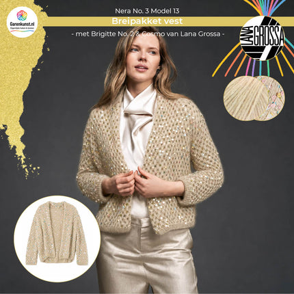 Brigitte No. 2 kleur Zand en Cosmo kleur Beige garen voor vest Model 13 Nera No. 3