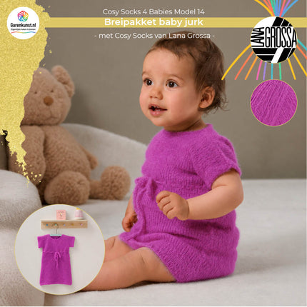 Breipakket babyjurk model 14 Cosy Socks 4 Babies van Lana Grossa in fuchsia