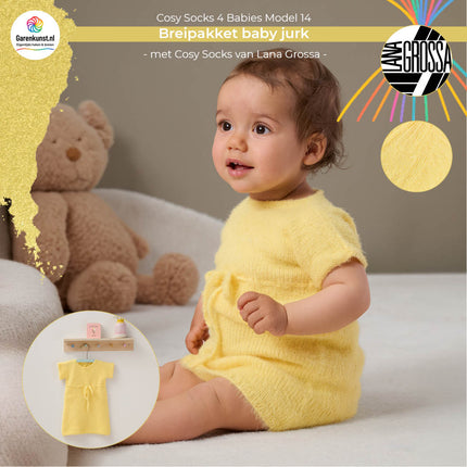 Breipakket babyjurk model 14 Cosy Socks 4 Babies van Lana Grossa in geel