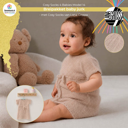 Breipakket babyjurk model 14 Cosy Socks 4 Babies van Lana Grossa in beige