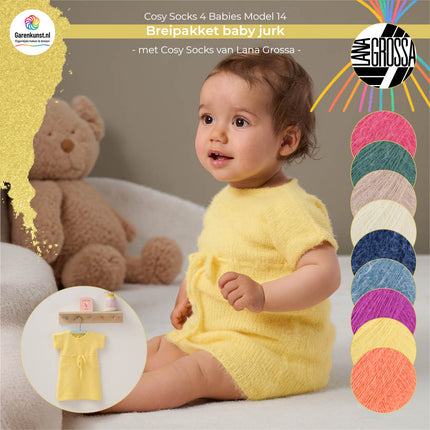 Breipakket babyjurk model 14 Cosy Socks 4 Babies van Lana Grossa, beschikbaar in meerdere kleuren