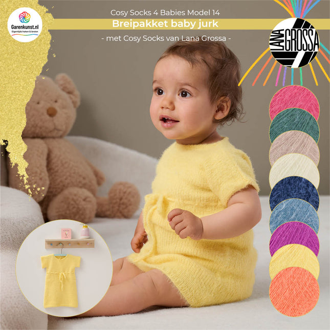 Breipakket babyjurk model 14 Cosy Socks 4 Babies van Lana Grossa, beschikbaar in meerdere kleuren