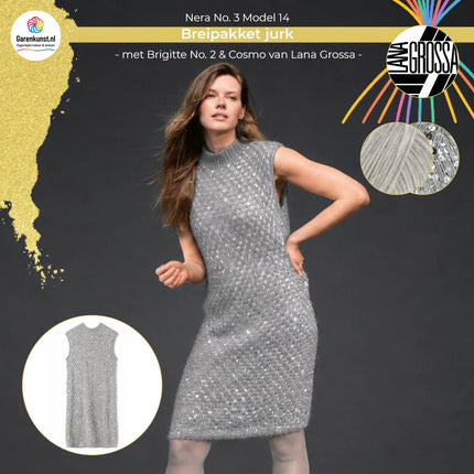 Brigitte No. 2 kleur Zilvergrijs en Cosmo kleur Lichtgrijs garen voor jurk Model 14 Nera No. 3
