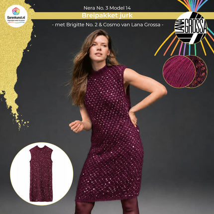 Brigitte No. 2 kleur Bordeaux en Cosmo kleur Bordeaux garen voor jurk Model 14 Nera No. 3