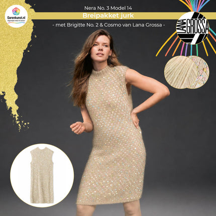 Brigitte No. 2 kleur Zand en Cosmo kleur Beige garen voor jurk Model 14 Nera No. 3