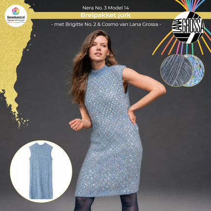 Brigitte No. 2 kleur Jeans en Cosmo kleur Blauw garen voor jurk Model 14 Nera No. 3