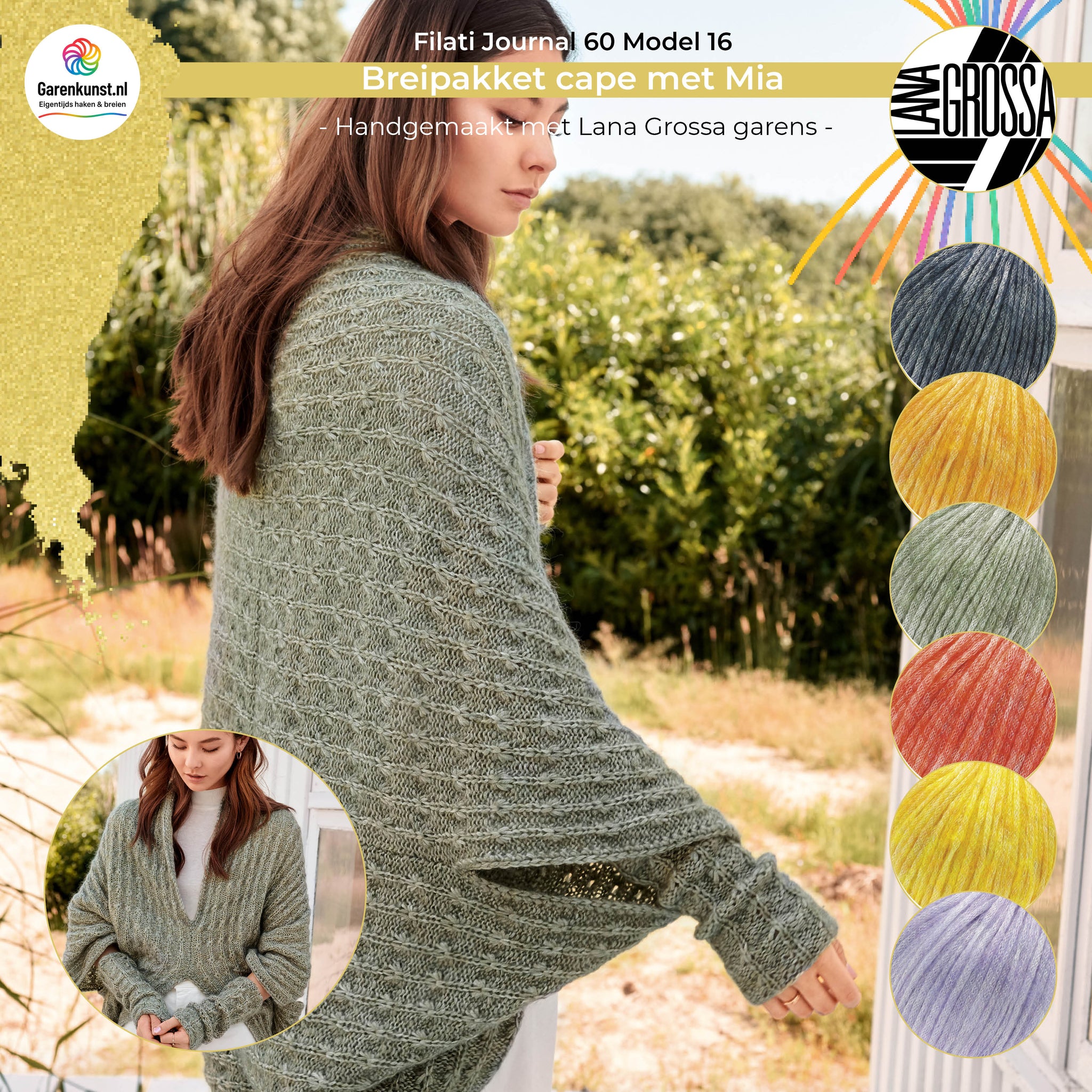 Breipakket cape met Mia Garen model 16 uit Filati Journal 60