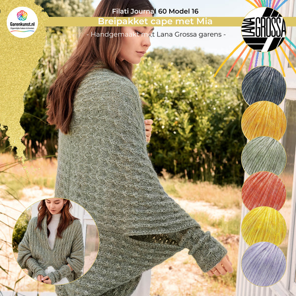 Breipakket cape met Mia Garen model 16 uit Filati Journal 60