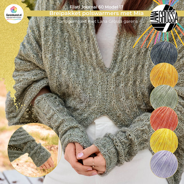 Breipakket polswarmers met Mia Garen model 17 uit Filati Journal 60