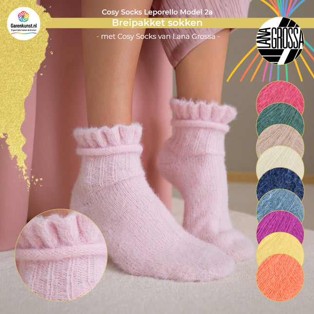 Breipakket sokken met volant model 2a Cosy Socks Leporello van Lana Grossa, beschikbaar in meerdere kleuren