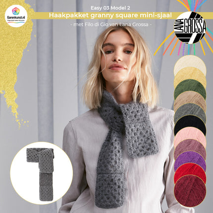 Haakpakket minisjaal Filo di Gio van Lana Grossa bij Garenkunst.nl, Model 2 uit Easy 03, met alle beschikbare kleuropties