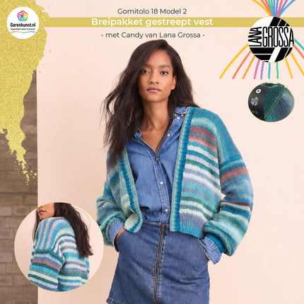 Breipakket gestreept vest Candy kleur Roest-turquoisemix (2) van Lana Grossa bij Garenkunst.nl