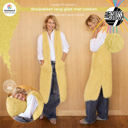Breipakket lang gilet met zakken – Basta – Model 02 – Home 77 | Lana Grossa