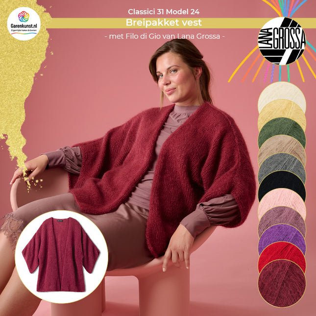 Breipakket vest Filo di Gio van Lana Grossa bij Garenkunst.nl, Model 24 uit Classici 31, met alle beschikbare kleuropties