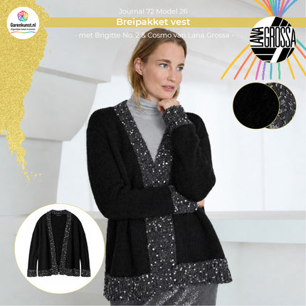 Brigitte No. 2 kleur Zwart en Cosmo kleur Donkergrijs garen voor vest Model 26 Journal 72