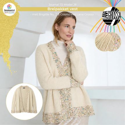 Brigitte No. 2 kleur Zand en Cosmo kleur Beige garen voor vest Model 26 Journal 72