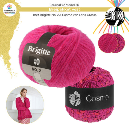 Bolletjes garen combinatie Brigitte No. 2 kleur Orchidee en Cosmo kleur Fuchsia garen voor vest Model 26 Journal 72