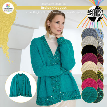 Breipakket vest Brigitte No. 2 & Cosmo van Lana Grossa bij Garenkunst.nl, Model 26 uit Journal 72, met alle beschikbare kleuropties