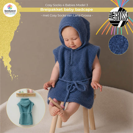 Breipakket babycape met capuchon model 3 Cosy Socks 4 Babies van Lana Grossa in donkerblauw