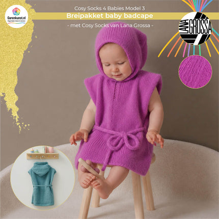 Breipakket babycape met capuchon model 3 Cosy Socks 4 Babies van Lana Grossa in fuchsia