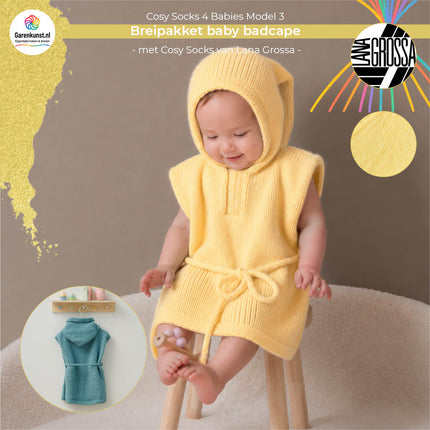 Breipakket babycape met capuchon model 3 Cosy Socks 4 Babies van Lana Grossa in geel