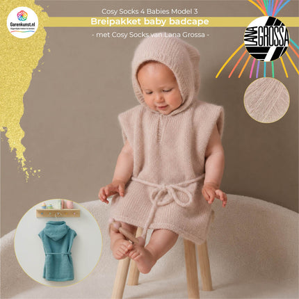 Breipakket babycape met capuchon model 3 Cosy Socks 4 Babies van Lana Grossa in beige