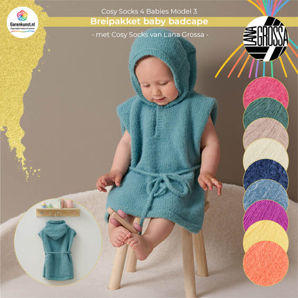 Breipakket babycape met capuchon model 3 Cosy Socks 4 Babies van Lana Grossa, beschikbaar in meerdere kleuren