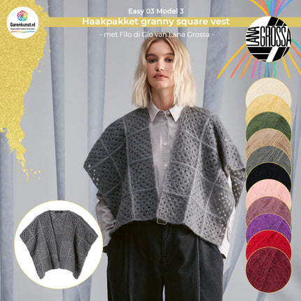 Haakpakket vest Filo di Gio van Lana Grossa bij Garenkunst.nl, Model 3 uit Easy 03, met alle beschikbare kleuropties