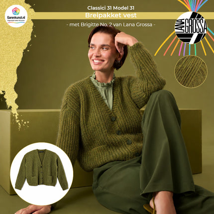 Brigitte No. 2 breipakket vest kleur Olijfgroen (66) van Lana Grossa bij Garenkunst.nl