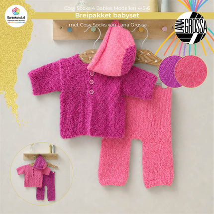 Breipakket babysetje Cosy Socks 4 Babies van Lana Grossa in roze met fuchsia