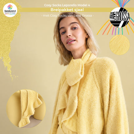 Breipakket sjaal met volant model 4 Cosy Socks Leporello van Lana Grossa in geel