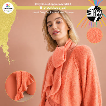 Breipakket sjaal met volant model 4 Cosy Socks Leporello van Lana Grossa in zalm