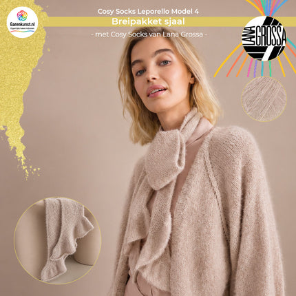Breipakket sjaal met volant model 4 Cosy Socks Leporello van Lana Grossa in beige