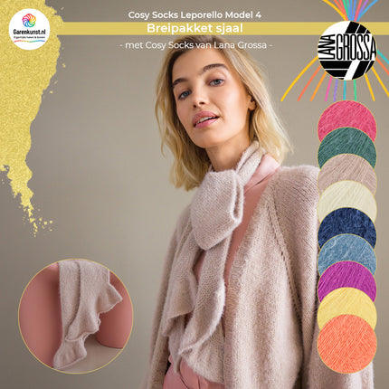 Breipakket sjaal met volant model 4 Cosy Socks Leporello van Lana Grossa, beschikbaar in meerdere kleuren