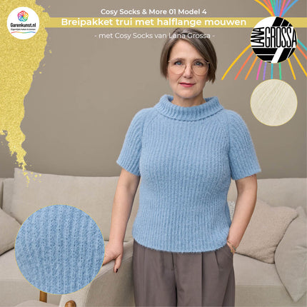 Wit (10): Breipakket raglantrui model 4 Cosy Socks & More 01 van Lana Grossa in wit