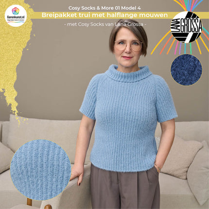 Donkerblauw (13): Breipakket raglantrui model 4 Cosy Socks & More 01 van Lana Grossa in donkerblauw