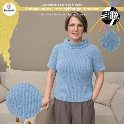 Duifblauw (14): Breipakket raglantrui model 4 Cosy Socks & More 01 van Lana Grossa in duifblauw