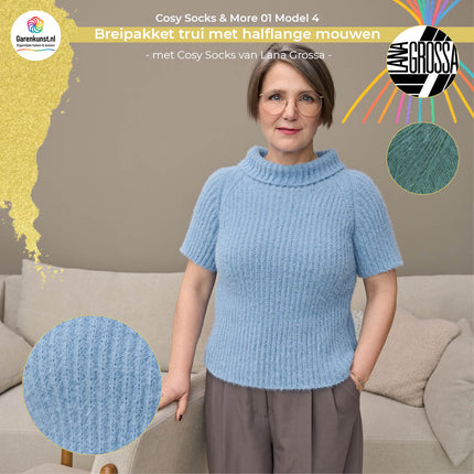 Saliegroen (6): Breipakket raglantrui model 4 Cosy Socks & More 01 van Lana Grossa in saliegroen