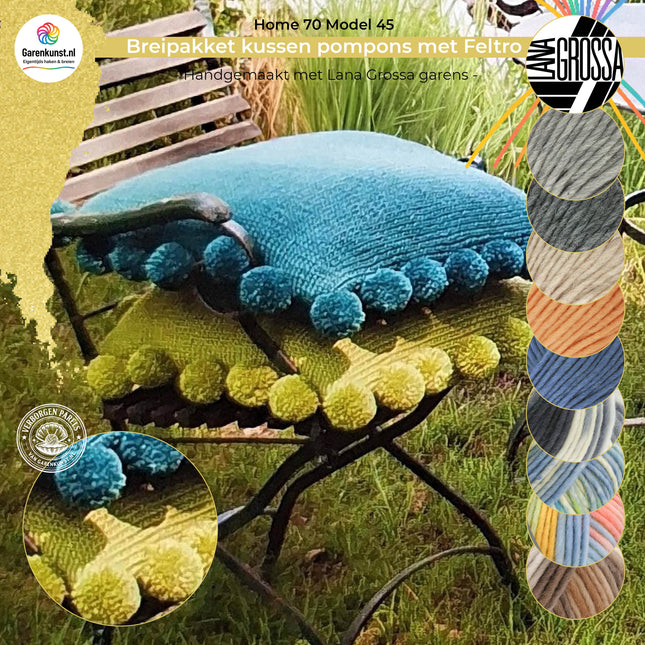 Breipakket kussen met Feltro pompons rand – Model 45 – Home 70 | Lana Grossa
