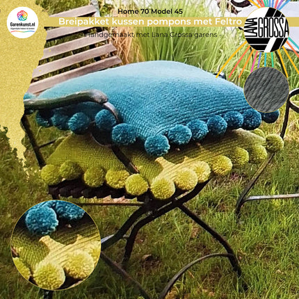 Breipakket kussen met Feltro pompons rand – Model 45 – Home 70 | Lana Grossa