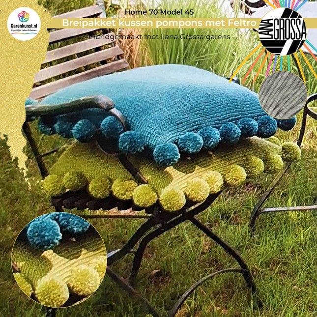 Breipakket kussen met Feltro pompons rand – Model 45 – Home 70 | Lana Grossa
