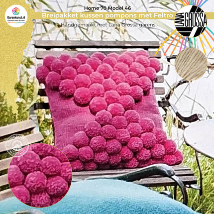 Breipakket kussen met Feltro pompons vanuit midden – Model 46 – Home 70  | Lana Grossa