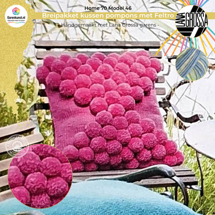 Breipakket kussen met Feltro pompons vanuit midden – Model 46 – Home 70  | Lana Grossa