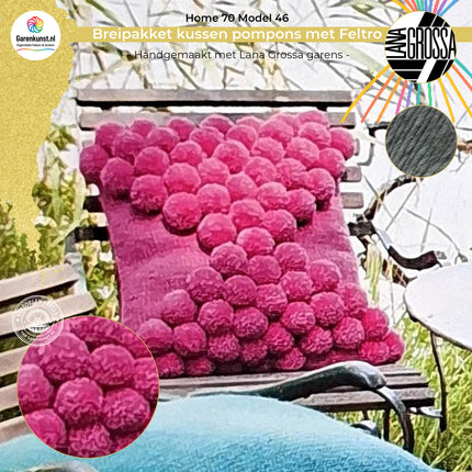 Breipakket kussen met Feltro pompons vanuit midden – Model 46 – Home 70  | Lana Grossa