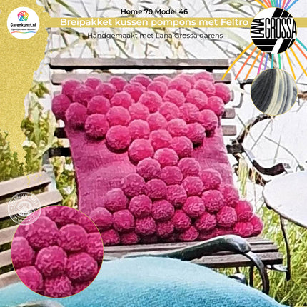 Breipakket kussen met Feltro pompons vanuit midden – Model 46 – Home 70  | Lana Grossa